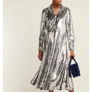 Ganni Metallic Silver Long Sleeve Dress